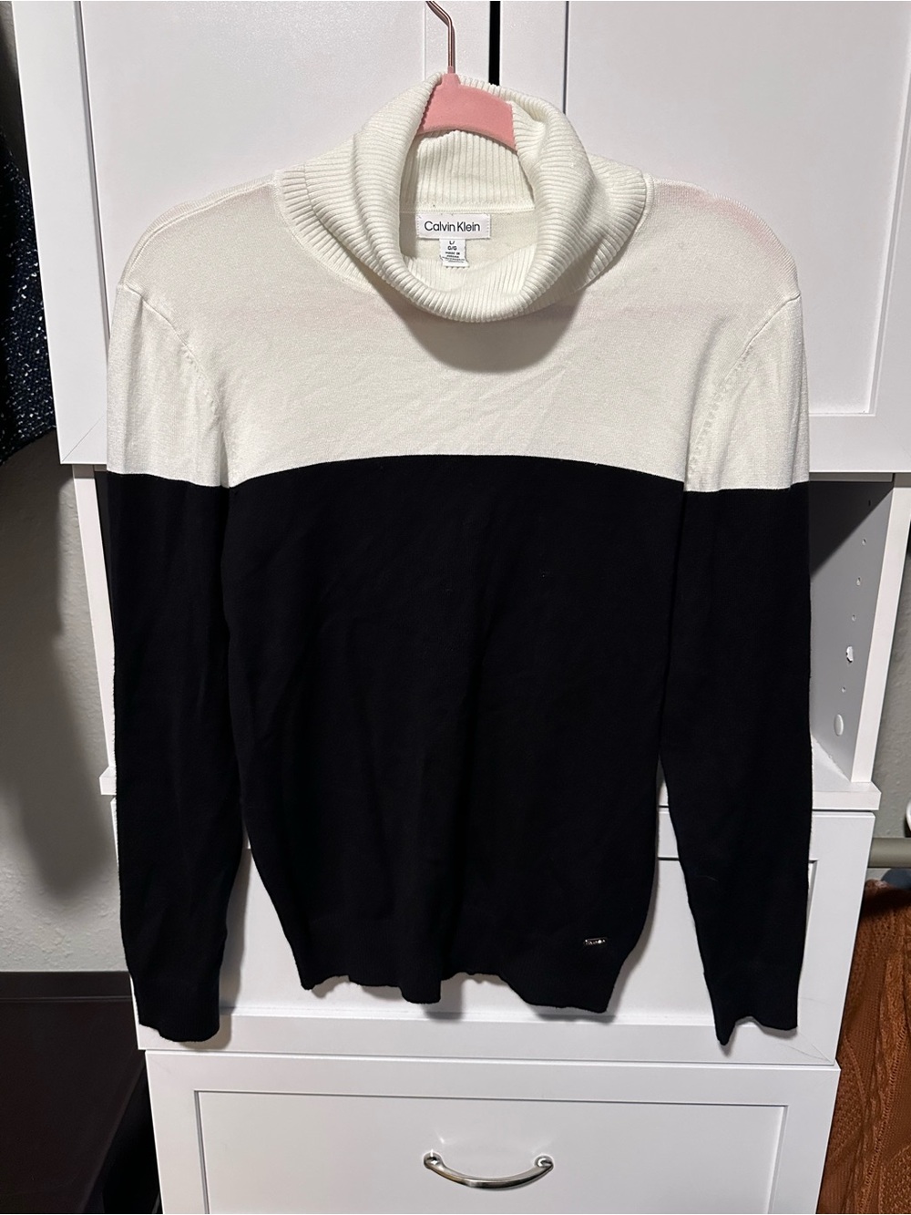 Calvin Klein Black Ivory Colorblock Turtleneck Sweater Women’s Size Large
